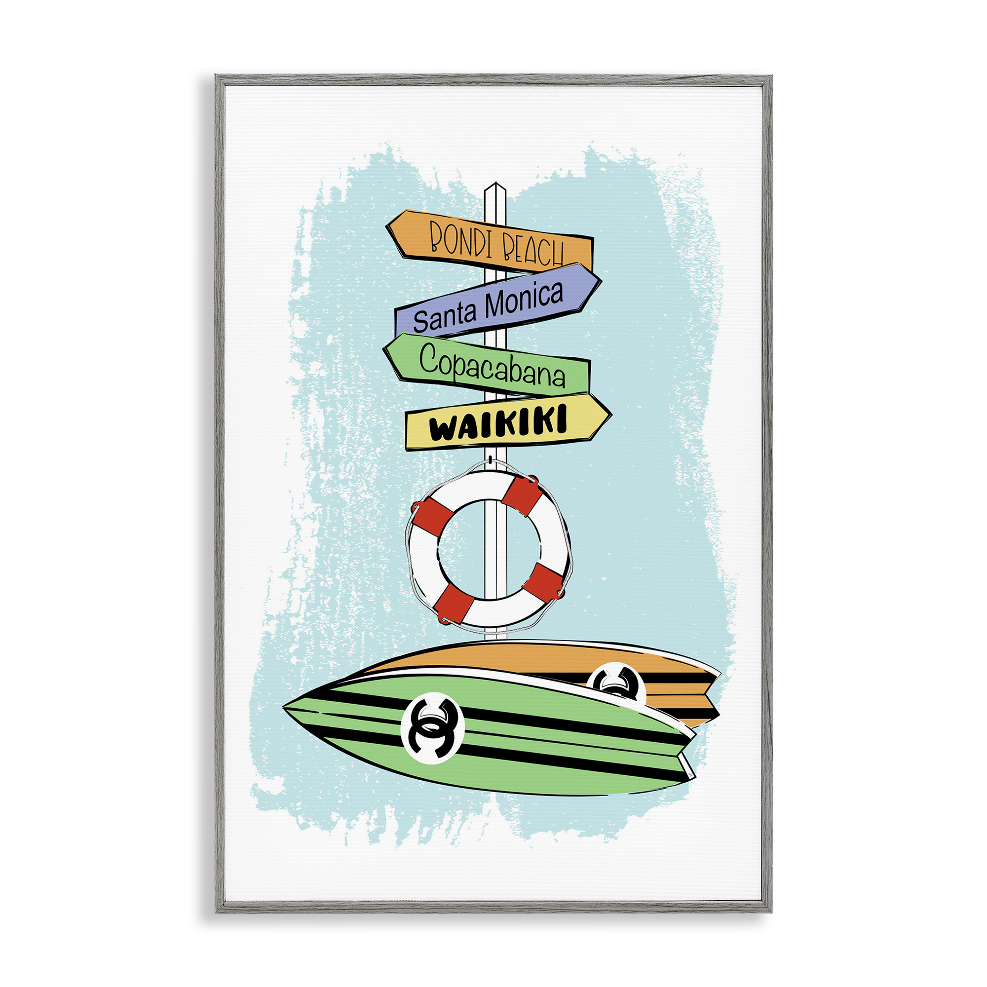 Stupell Industries Glam Surfboards & Sign Coastal Painting Gray Framed Art Print Wall Art, 16 x 24