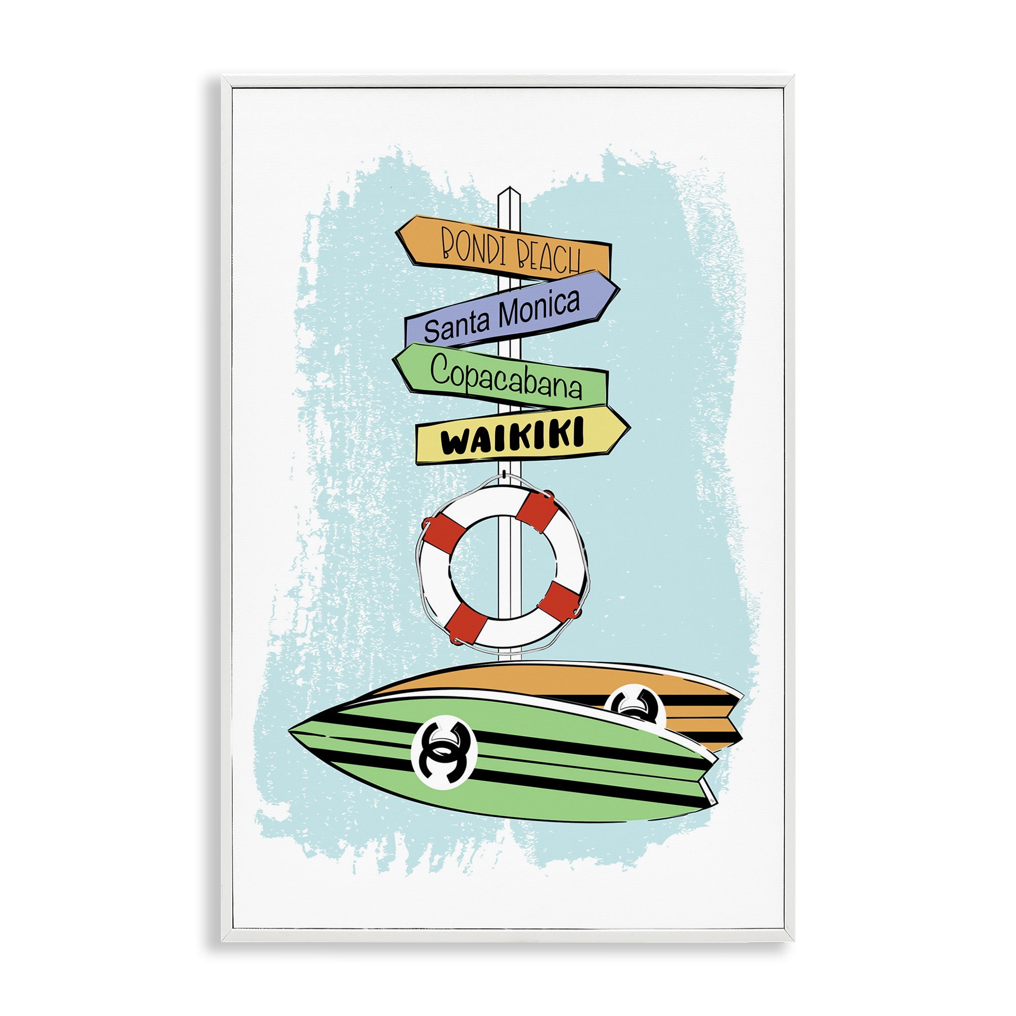 Stupell Industries Glam Surfboards & Sign Coastal Painting White Framed Art Print Wall Art, 20 x 30