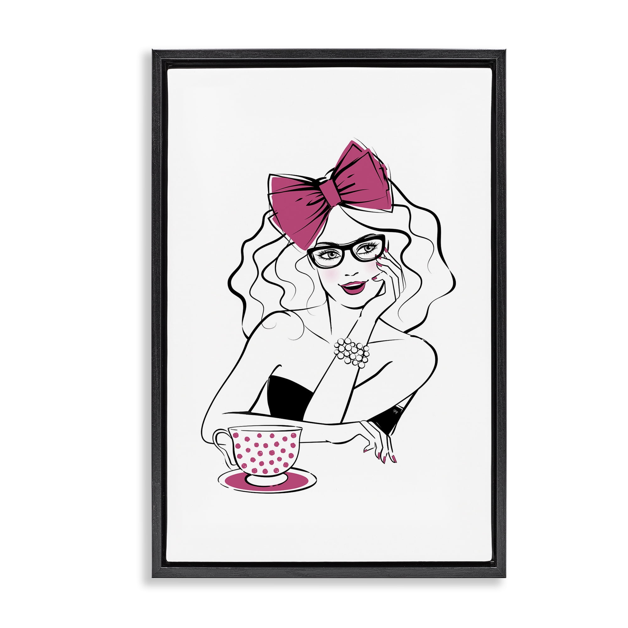 Stupell Industries Glam Tea Party Novelty Painting Black Floater Framed Art Print Wall Art, 17 x 25