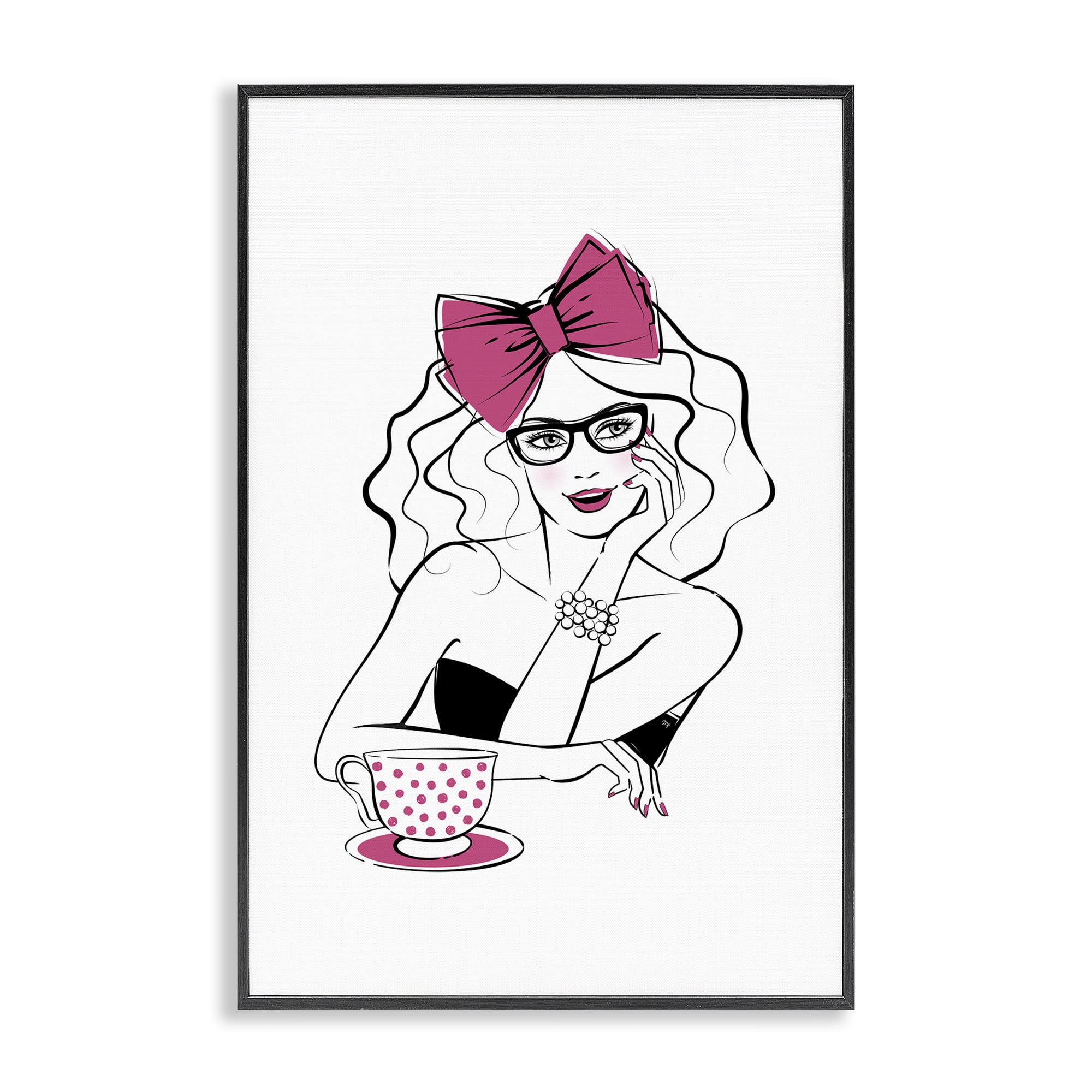 Stupell Industries Glam Tea Party Novelty Painting Black Framed Art Print Wall Art, 20 x 30