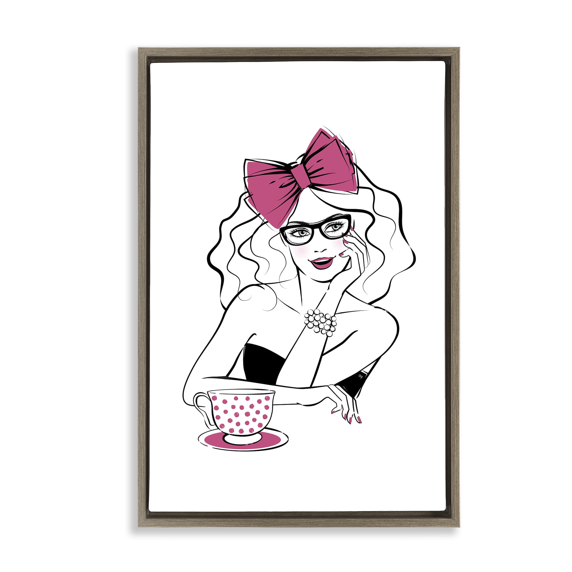 Stupell Industries Glam Tea Party Novelty Painting Brown Floater Framed Art Print Wall Art, 17 x 25