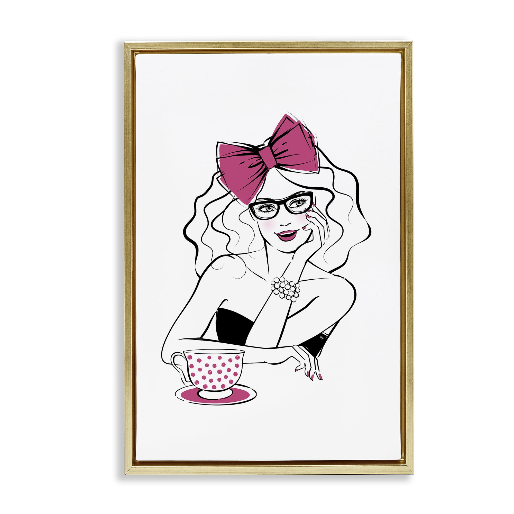 Stupell Industries Glam Tea Party Novelty Painting Gold Floater Framed Art Print Wall Art, 17 x 25