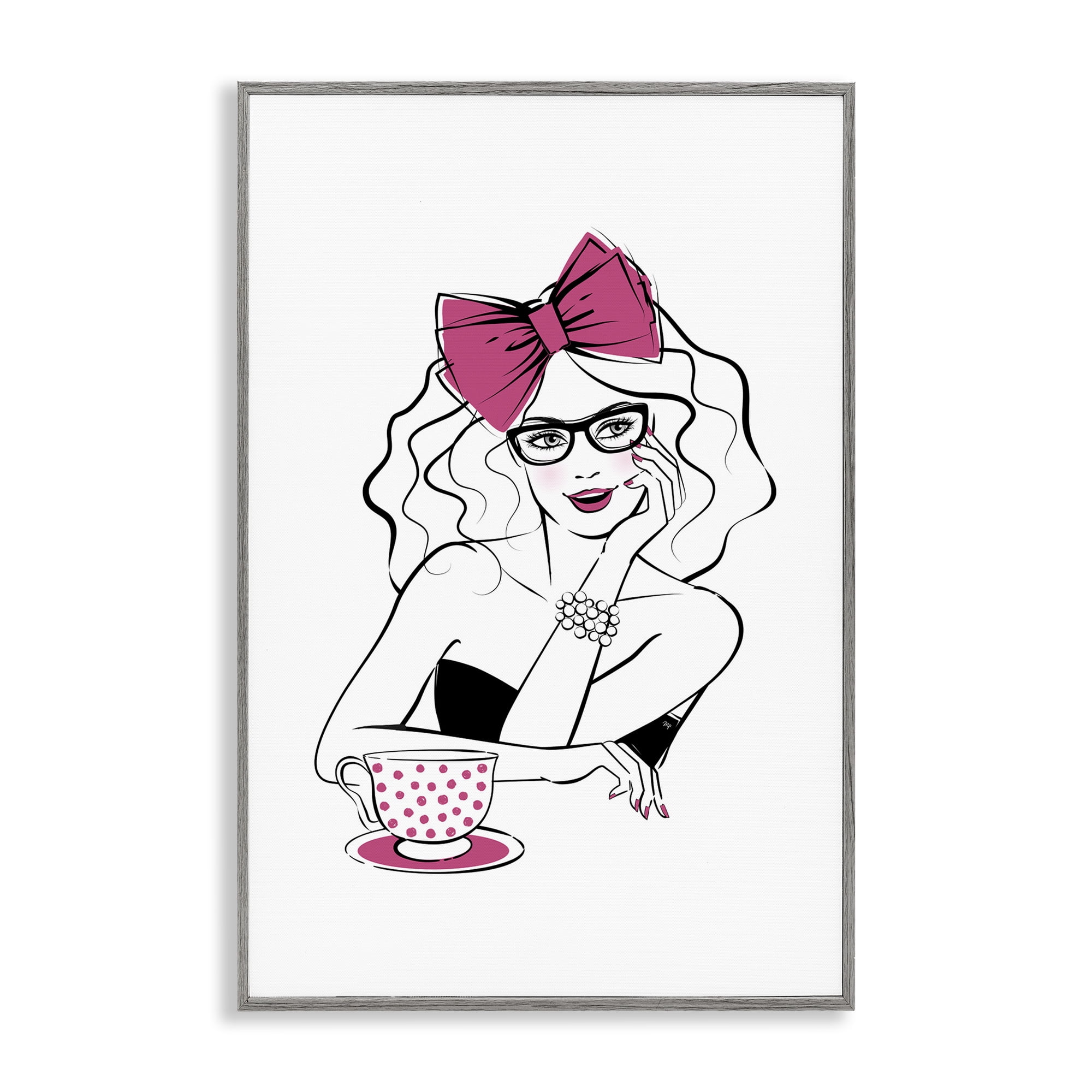 Stupell Industries Glam Tea Party Novelty Painting Gray Framed Art Print Wall Art, 12 x 18