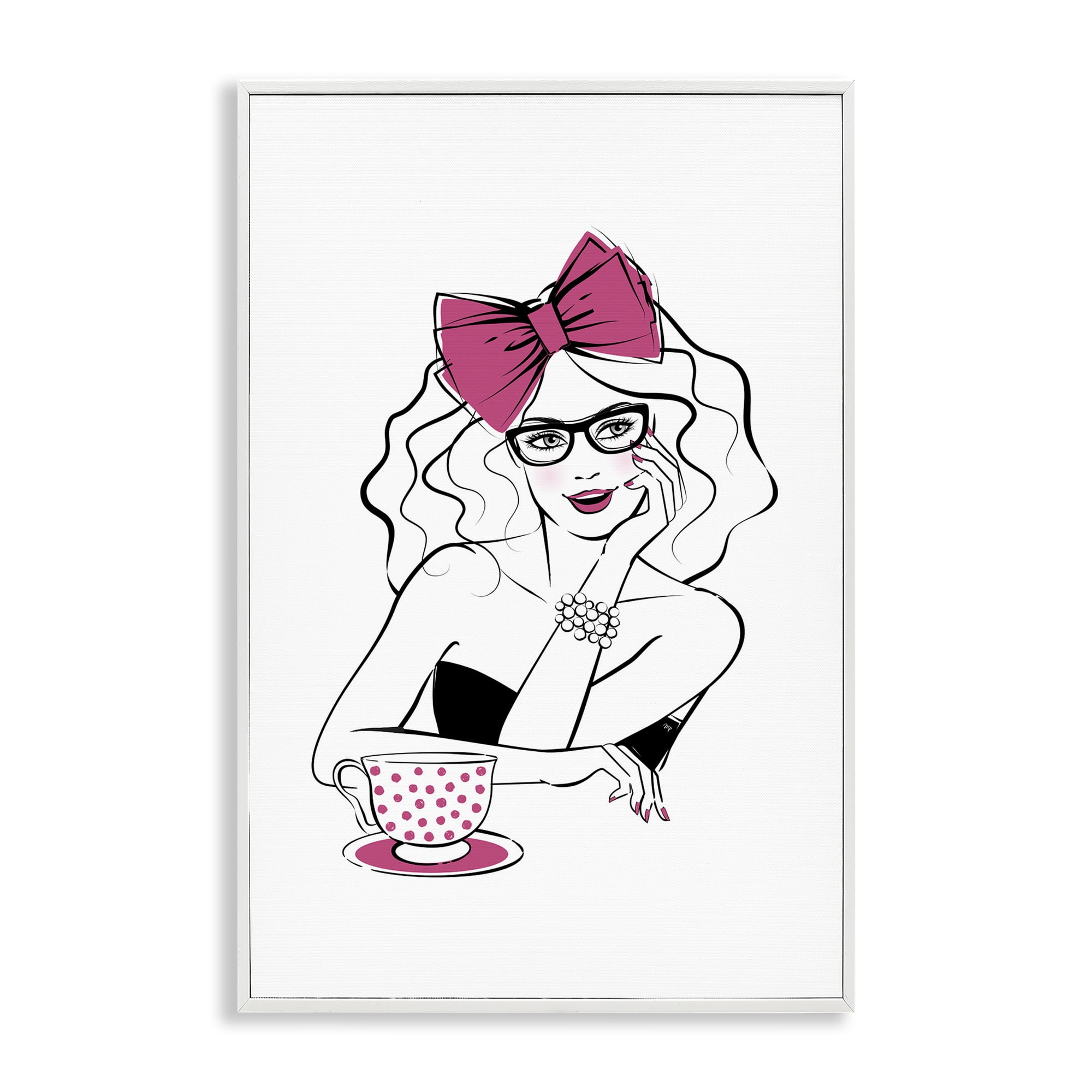 Stupell Industries Glam Tea Party Novelty Painting White Framed Art Print Wall Art, 16 x 24