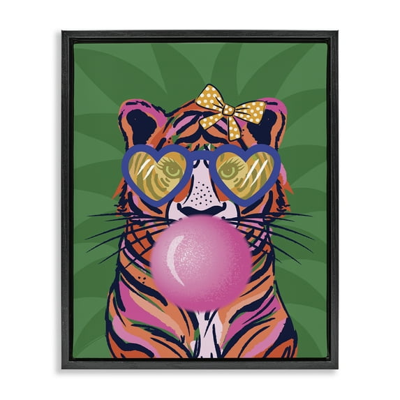 Stupell Industries Glam Tiger Bubble Gum Animals Painting Black Floater Framed Canvas Art Print Wall Art, 17 x 21