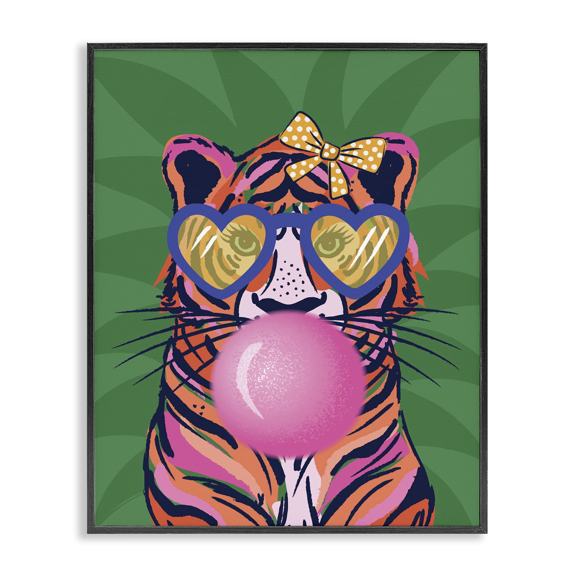 Stupell Industries Glam Tiger Bubble Gum Animals Painting Black Framed Art Print Wall Art, 11 x 14