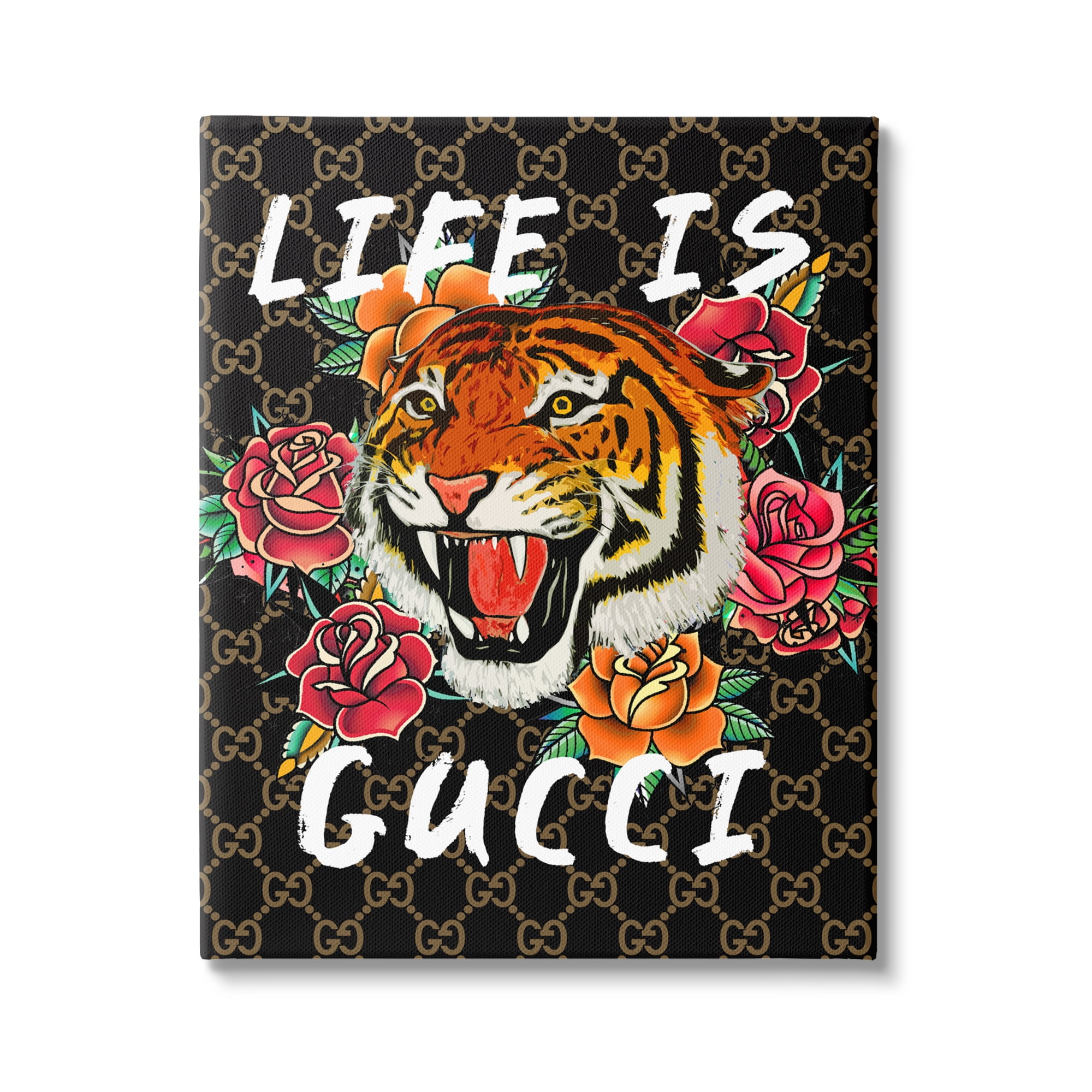 Stupell Industries Glam Tiger & Roses Animals & Insects Painting Gallery Wrapped Canvas Print Wall Art, 24 x 30