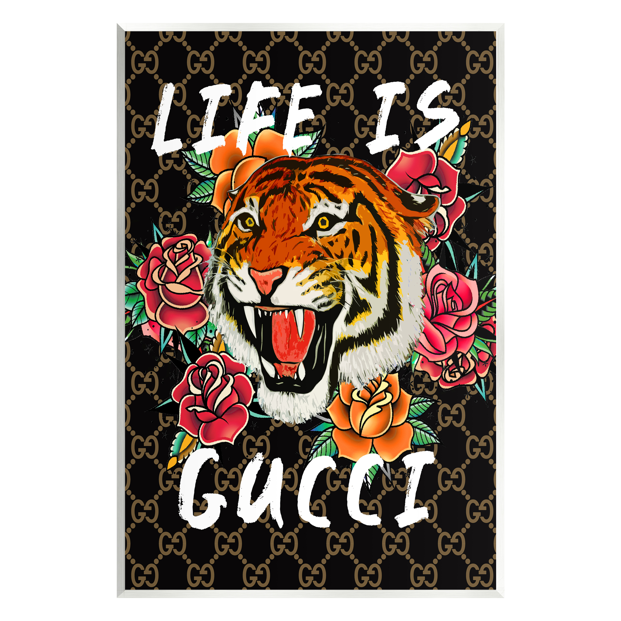 Stupell Industries Glam Tiger & Roses Animals & Insects Painting Unframed Art Print Wall Art, 10 x 15