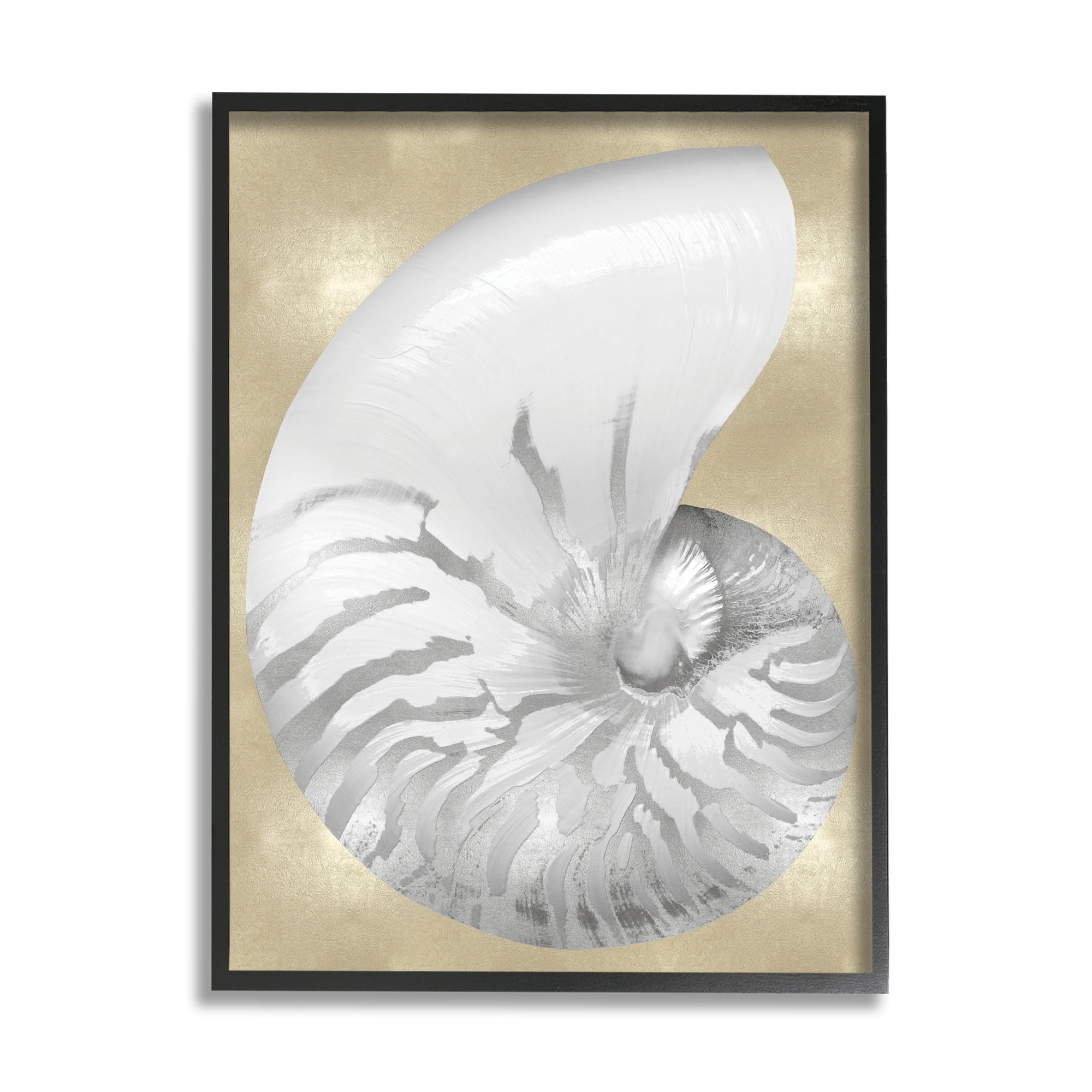 Stupell Industries Glam Tiger Stripe Sea Shell Grey Neutral over Beige Nature Painting Black Framed Art Print Wall Art, 11 x 14