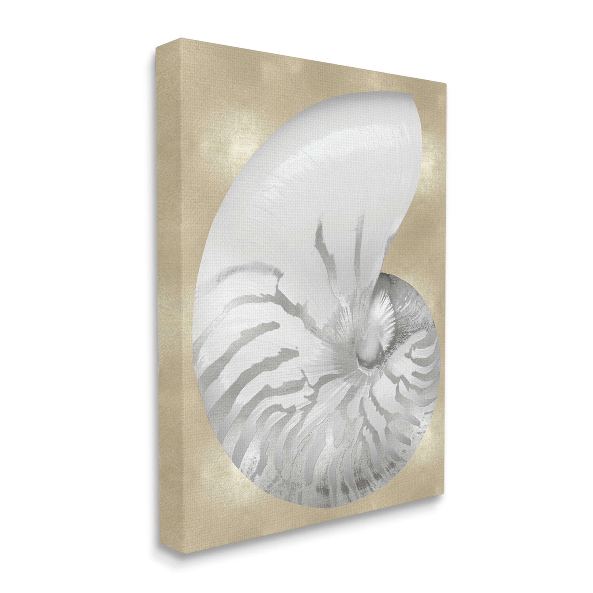 Stupell Industries Glam Tiger Stripe Sea Shell Grey Neutral over Beige Nature Painting Gallery Wrapped Canvas Art Print Wall Art, 30 x 40