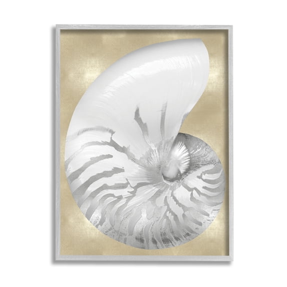 Stupell Industries Glam Tiger Stripe Sea Shell Grey Neutral over Beige Nature Painting Gray Framed Art Print Wall Art, 11 x 14