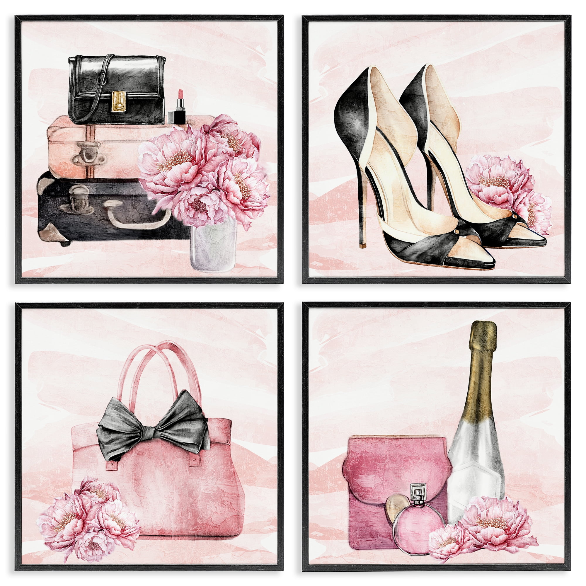 Stupell Industries Glam Time Accessories 4 Piece Black Framed Giclee Art Set, design by Kim Allen
