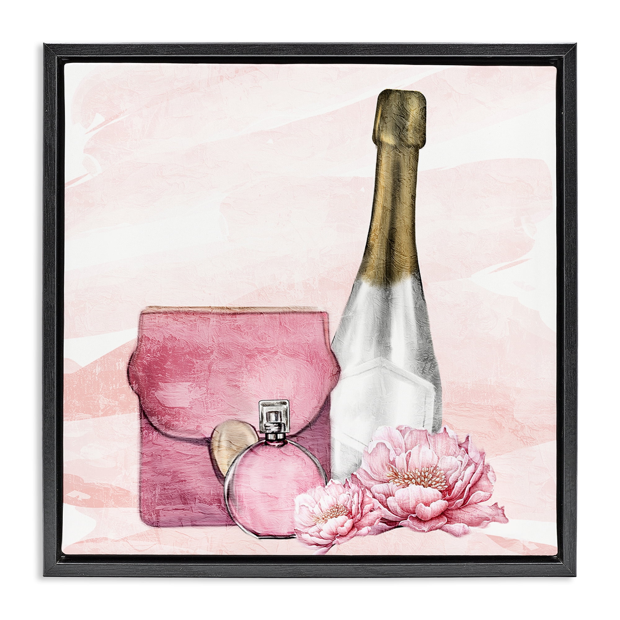 Stupell Industries Glam Time Champagne Black Framed Floater Canvas Wall Art, design by Kim Allen
