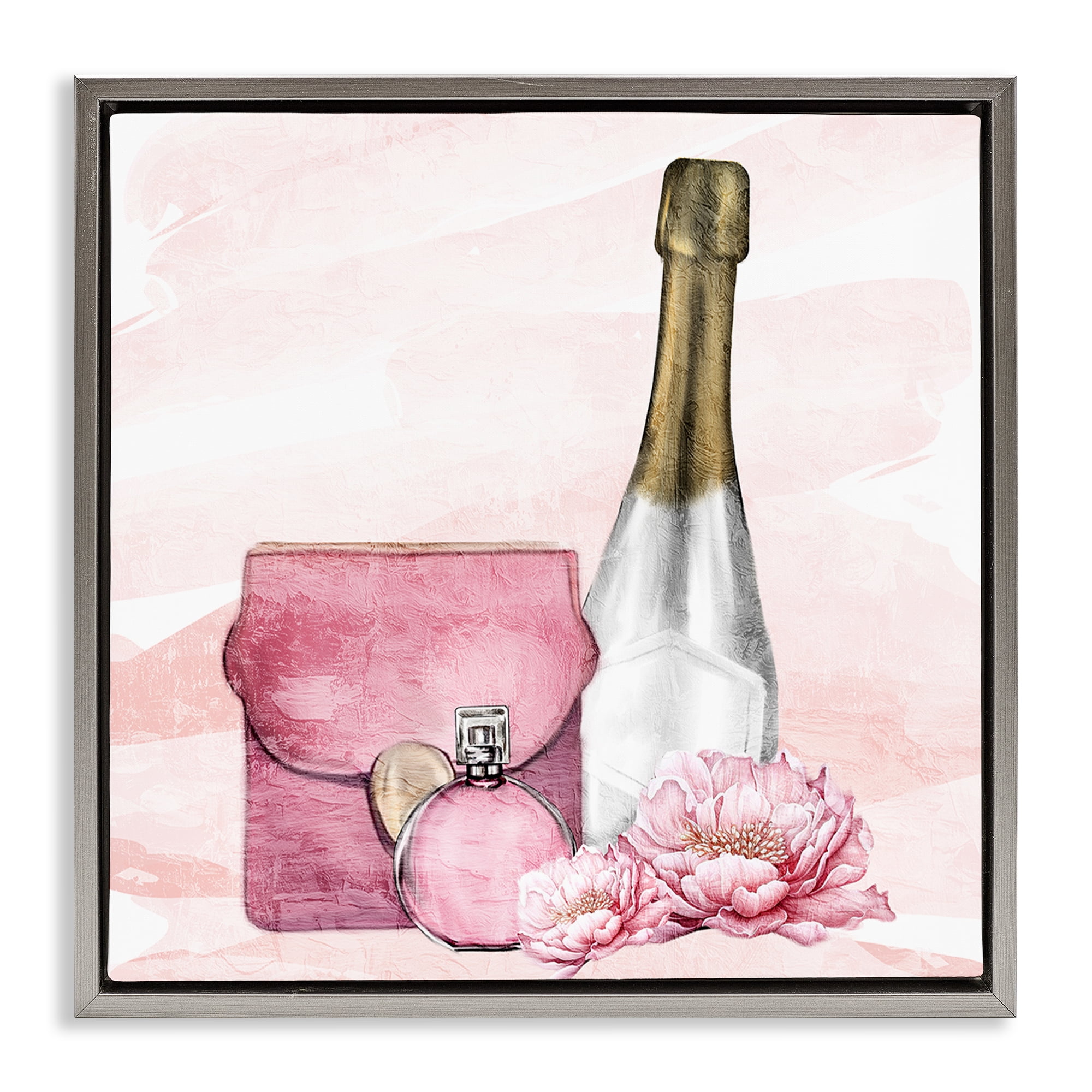 Stupell Industries Glam Time Champagne Gray Framed Floater Canvas Wall Art, design by Kim Allen