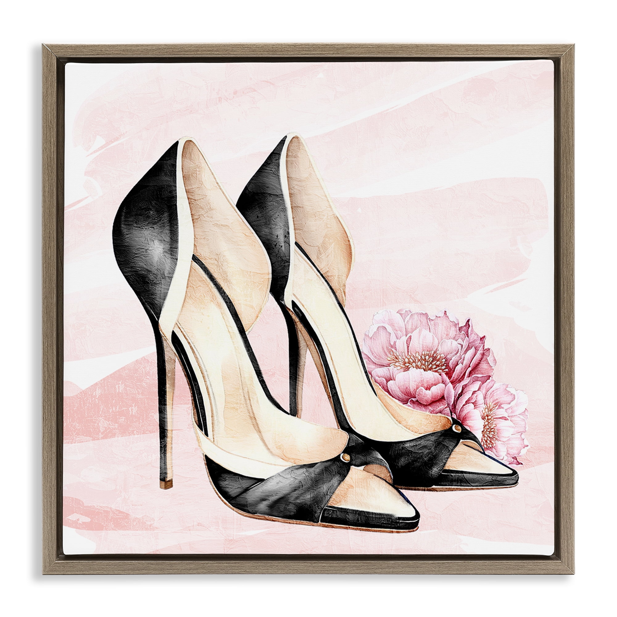 Stupell Industries Glam Time Heels Brown Framed Floater Canvas Wall Art, design by Kim Allen
