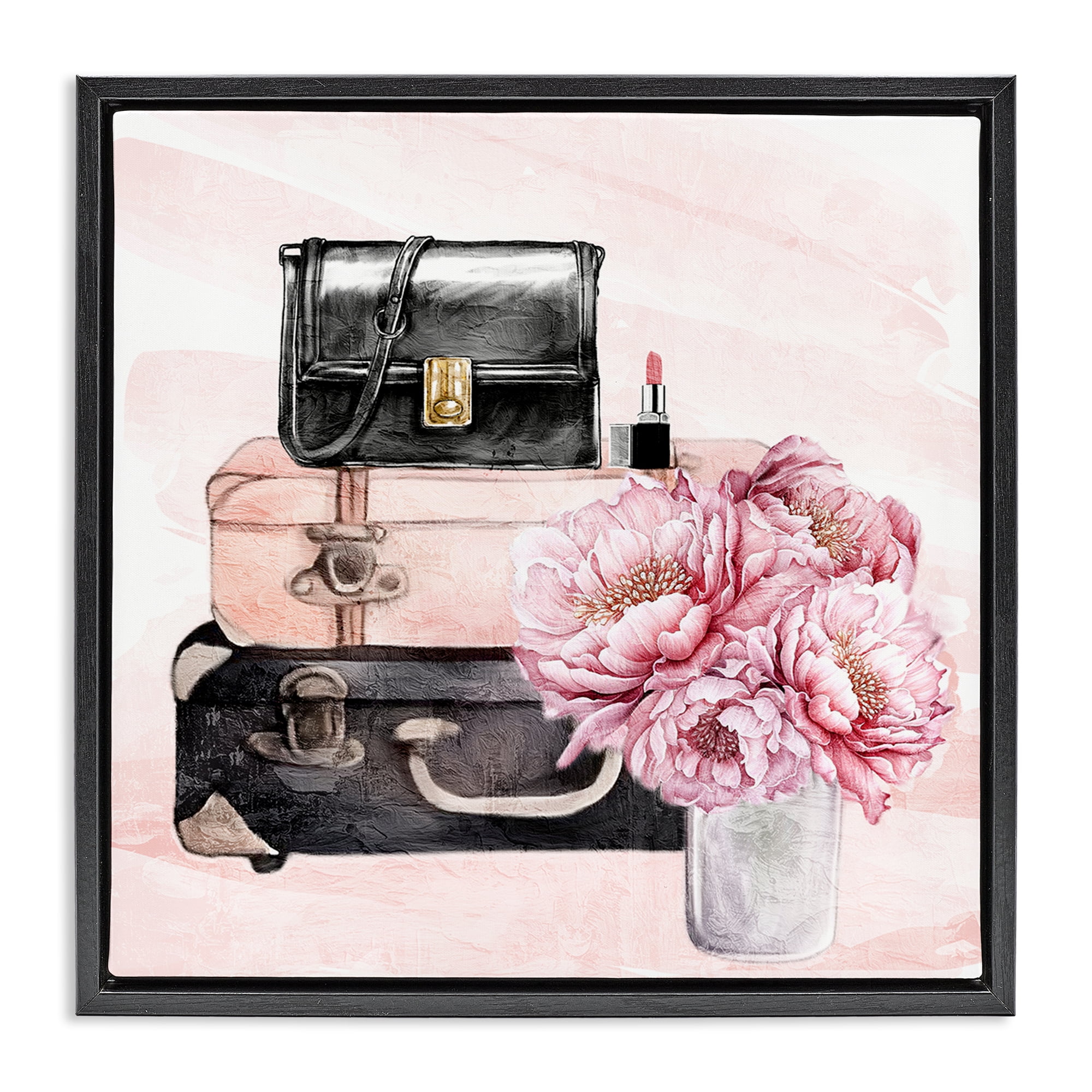Stupell Industries Glam Time Stacked Bags Black Framed Floater Canvas Wall Art, design by Kim Allen