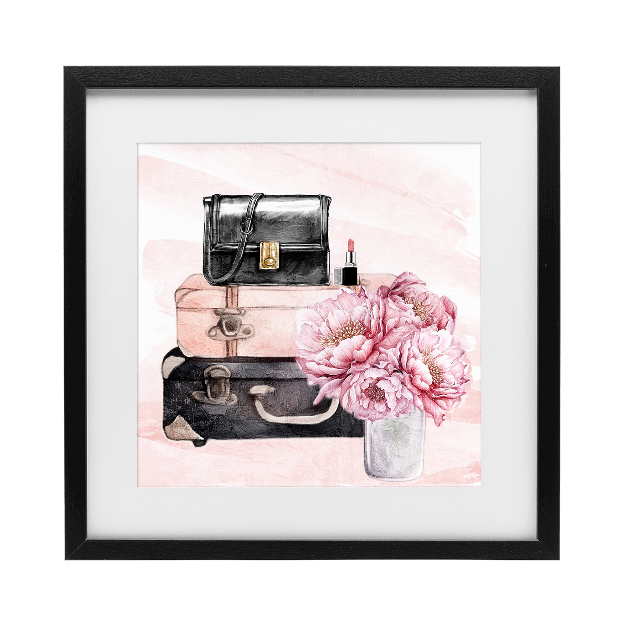 Stupell Industries Glam Time Stacked Bags Black Framed Print Under Glass, design by Kim Allen