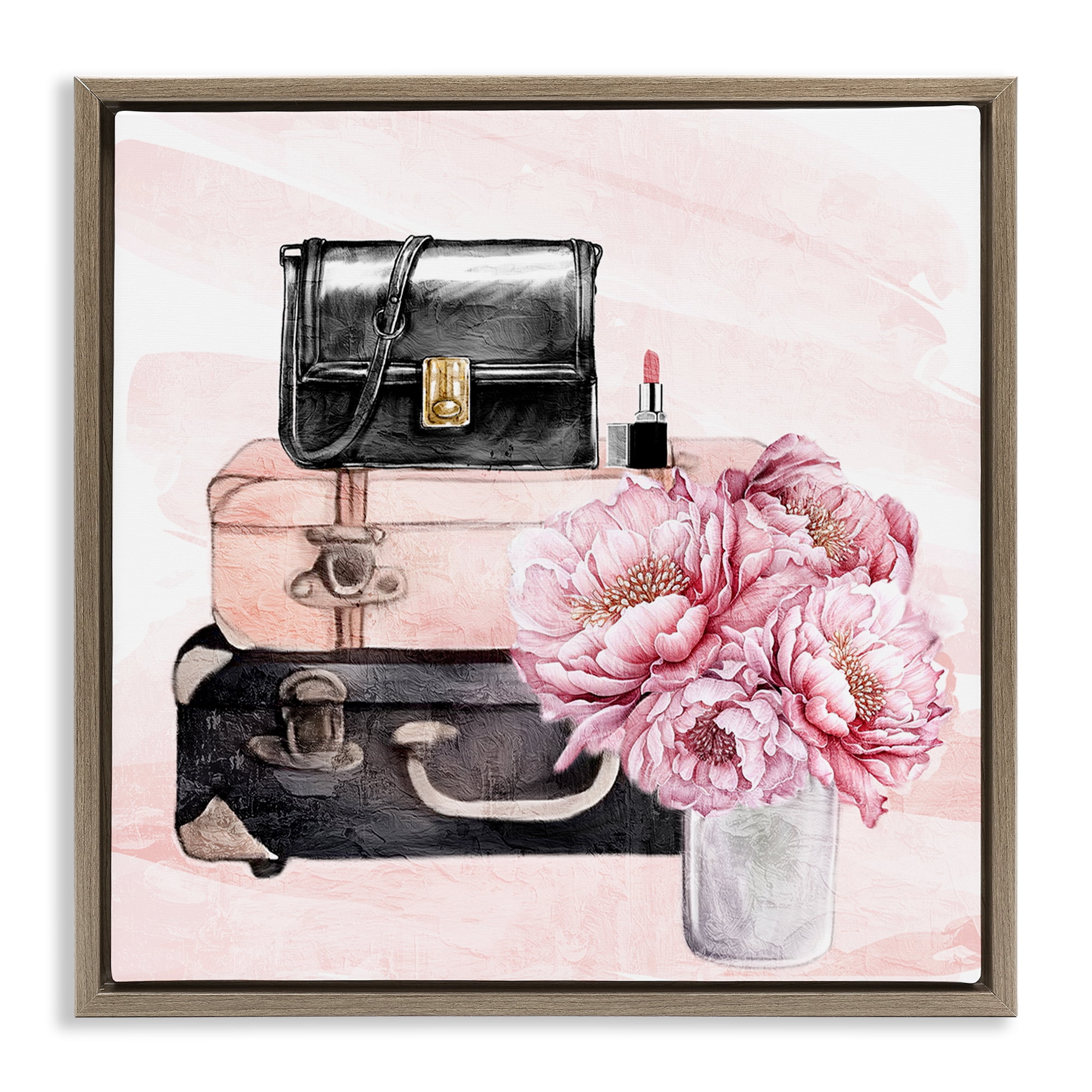 Stupell Industries Glam Time Stacked Bags Brown Framed Floater Canvas Wall Art, design by Kim Allen