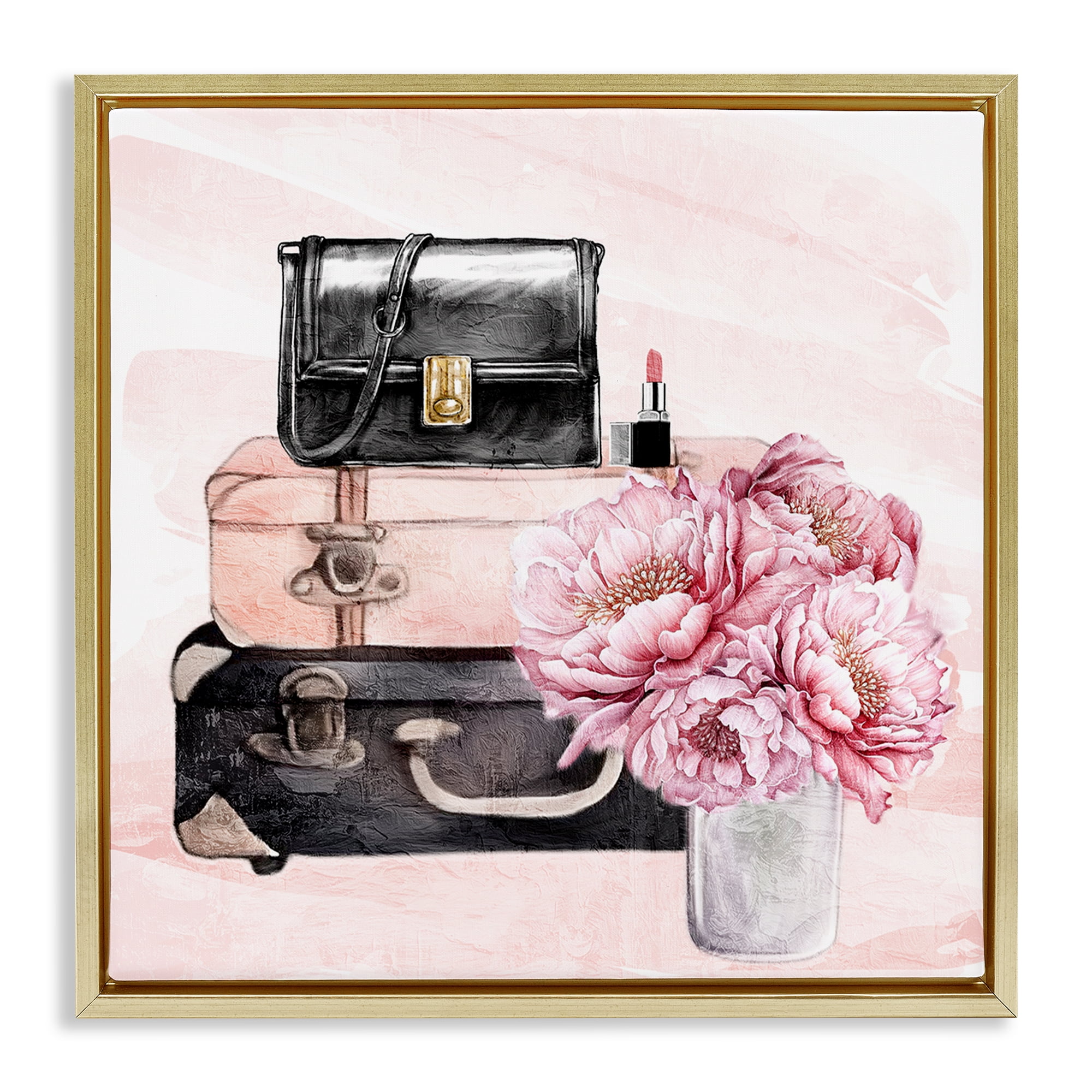 Stupell Industries Glam Time Stacked Bags Gold Framed Floater Canvas Wall Art, design by Kim Allen