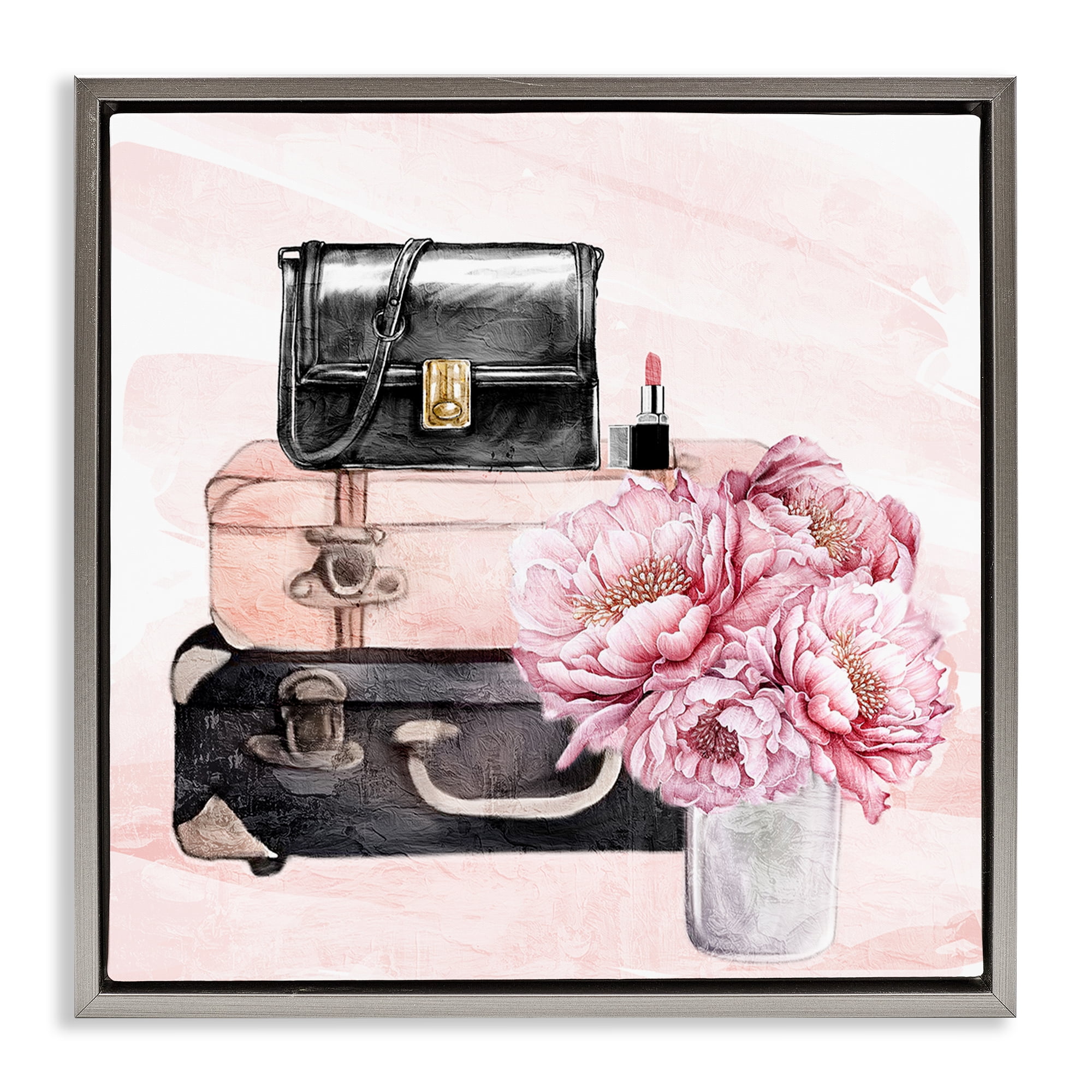 Stupell Industries Glam Time Stacked Bags Gray Framed Floater Canvas Wall Art, design by Kim Allen