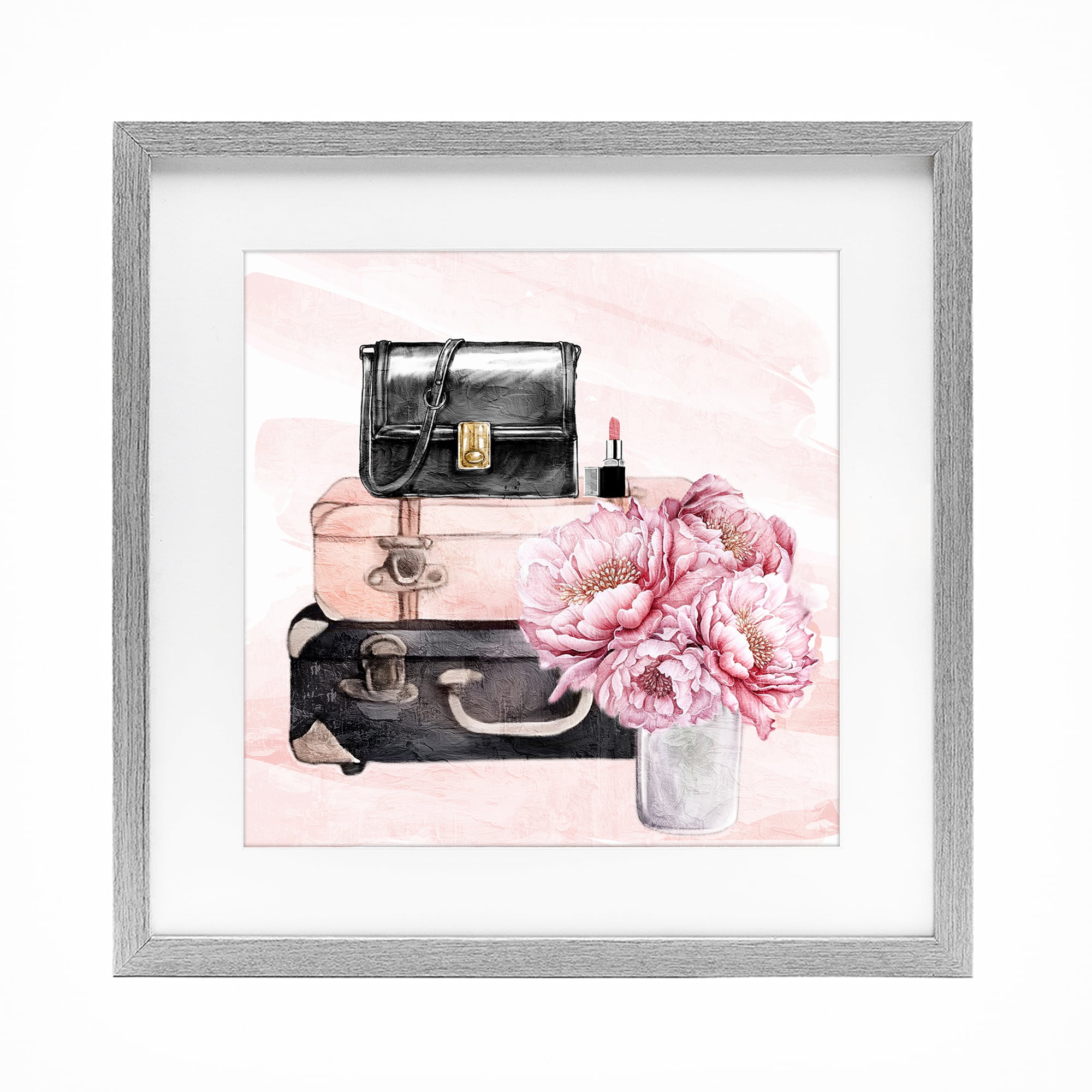 Stupell Industries Glam Time Stacked Bags Gray Framed Print Under Glass, design by Kim Allen