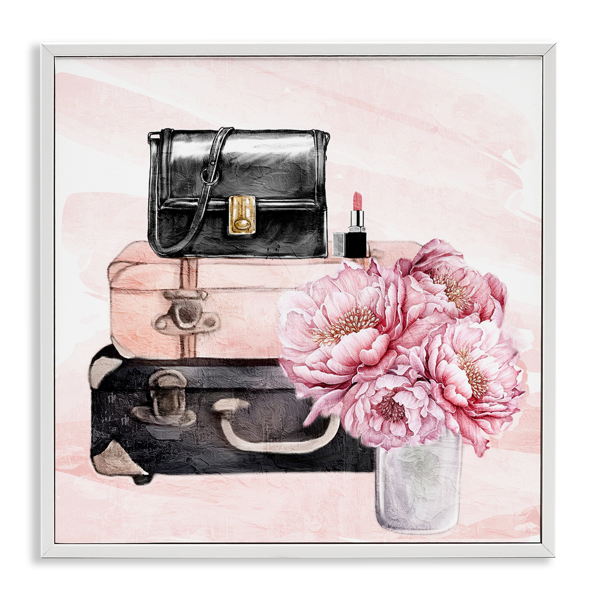 Stupell Industries Glam Time Stacked Bags White Framed Giclee Art, design by Kim Allen