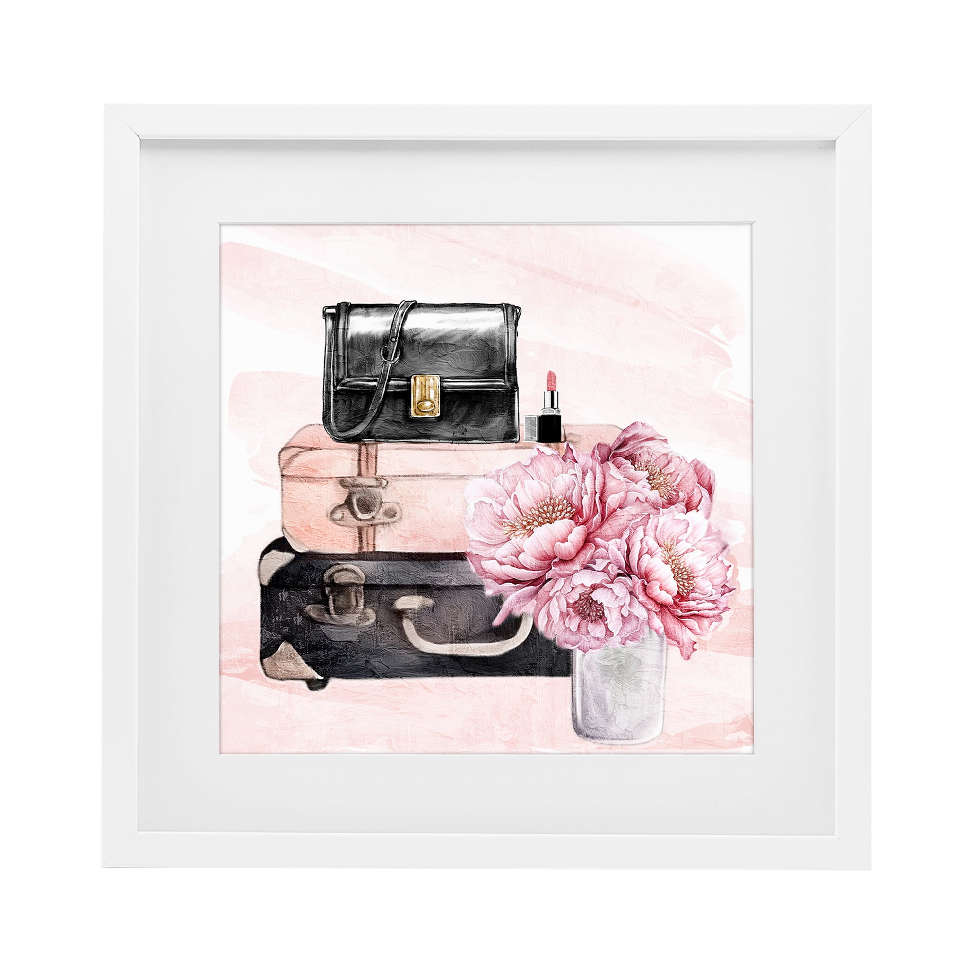 Stupell Industries Glam Time Stacked Bags White Framed Print Under Glass, design by Kim Allen