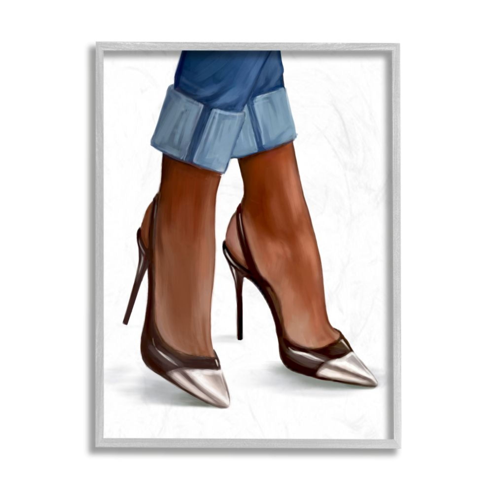 Stupell Industries Glam Toe Detail Heels Cuffed Denim Fashion Design by Ziwei Li