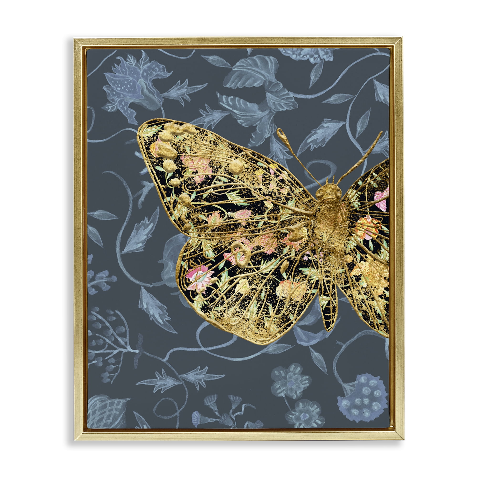 Stupell Industries Glam Traditional Butterfly Animals & Insects Painting Gold Floater Framed Canvas Art Print Wall Art, 17 x 21