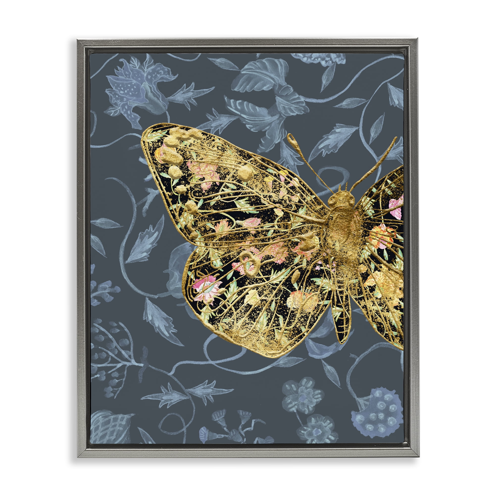 Stupell Industries Glam Traditional Butterfly Animals & Insects Painting Gray Floater Framed Canvas Art Print Wall Art, 25 x 31