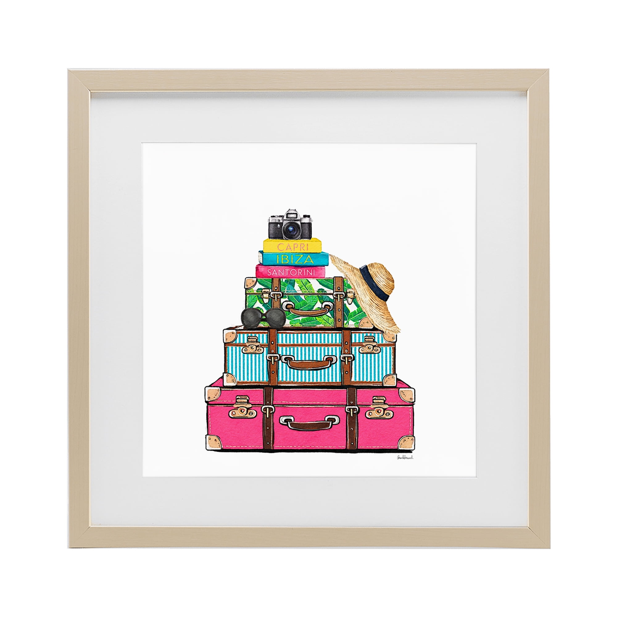 Stupell Industries Glam Travel Suitcases Birch Framed Print Under Glass, design by Amanda Greenwood