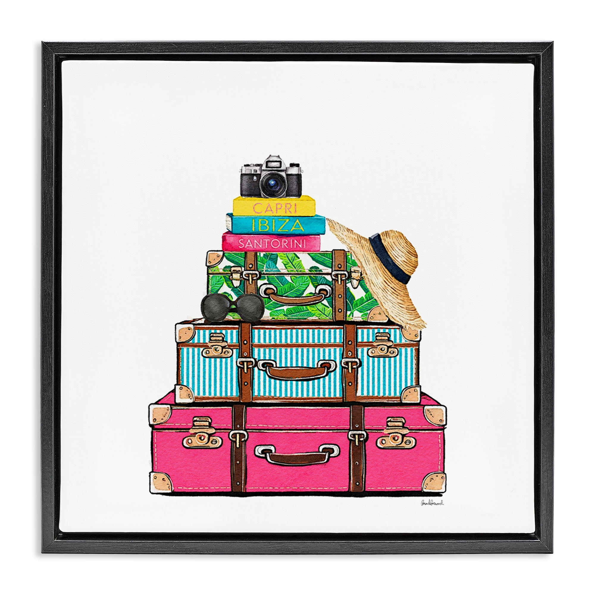 Stupell Industries Glam Travel Suitcases Black Framed Floater Canvas Wall Art, design by Amanda Greenwood