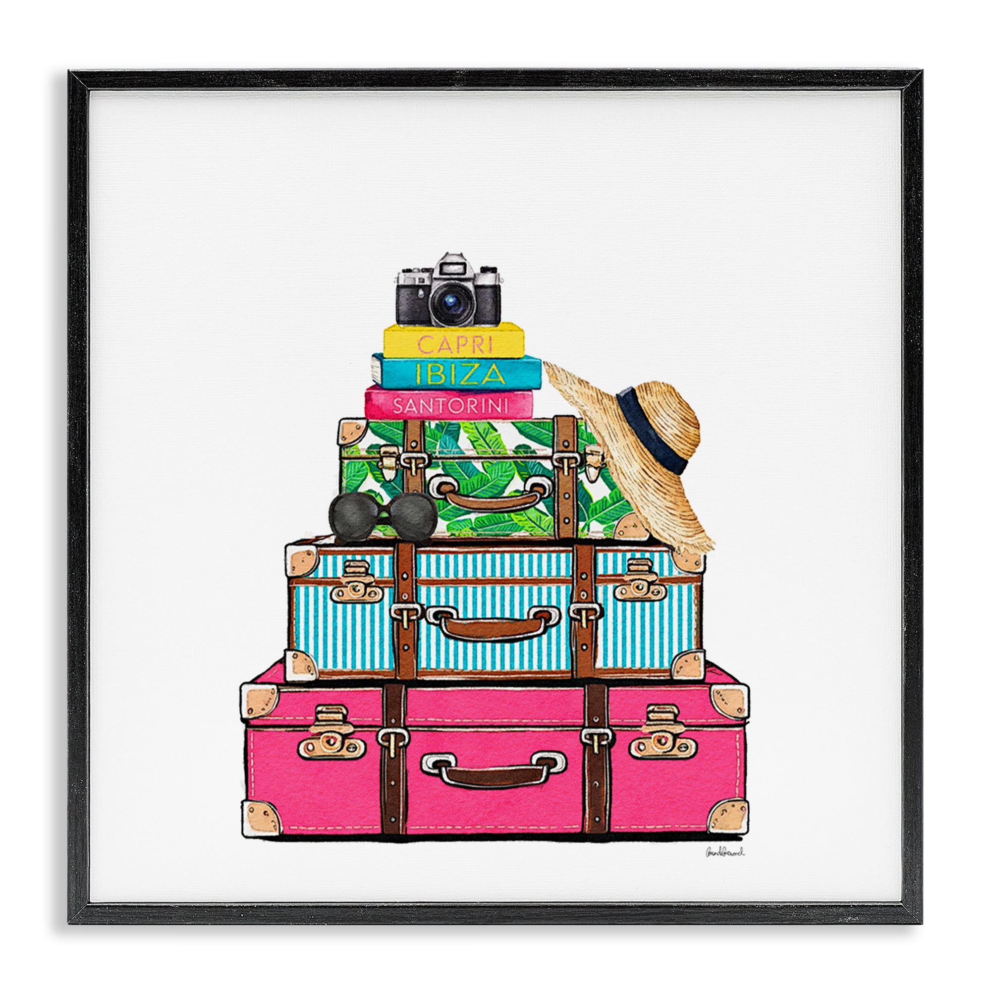 Stupell Industries Glam Travel Suitcases Black Framed Giclee Art, design by Amanda Greenwood