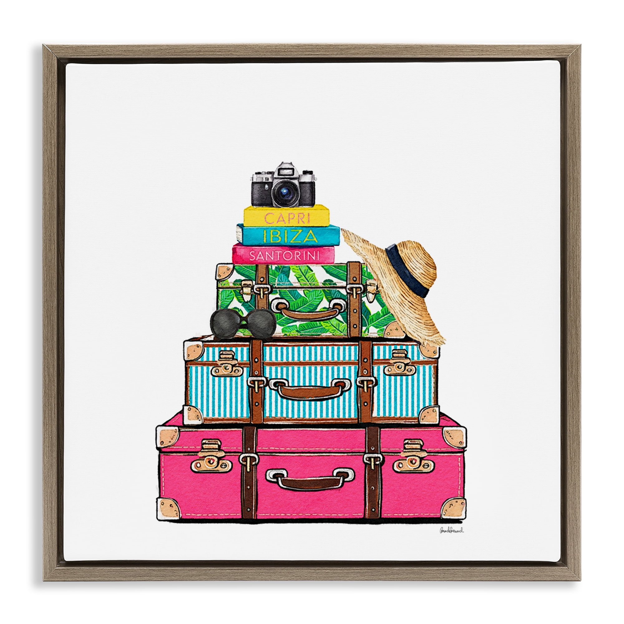 Stupell Industries Glam Travel Suitcases Brown Framed Floater Canvas Wall Art, design by Amanda Greenwood
