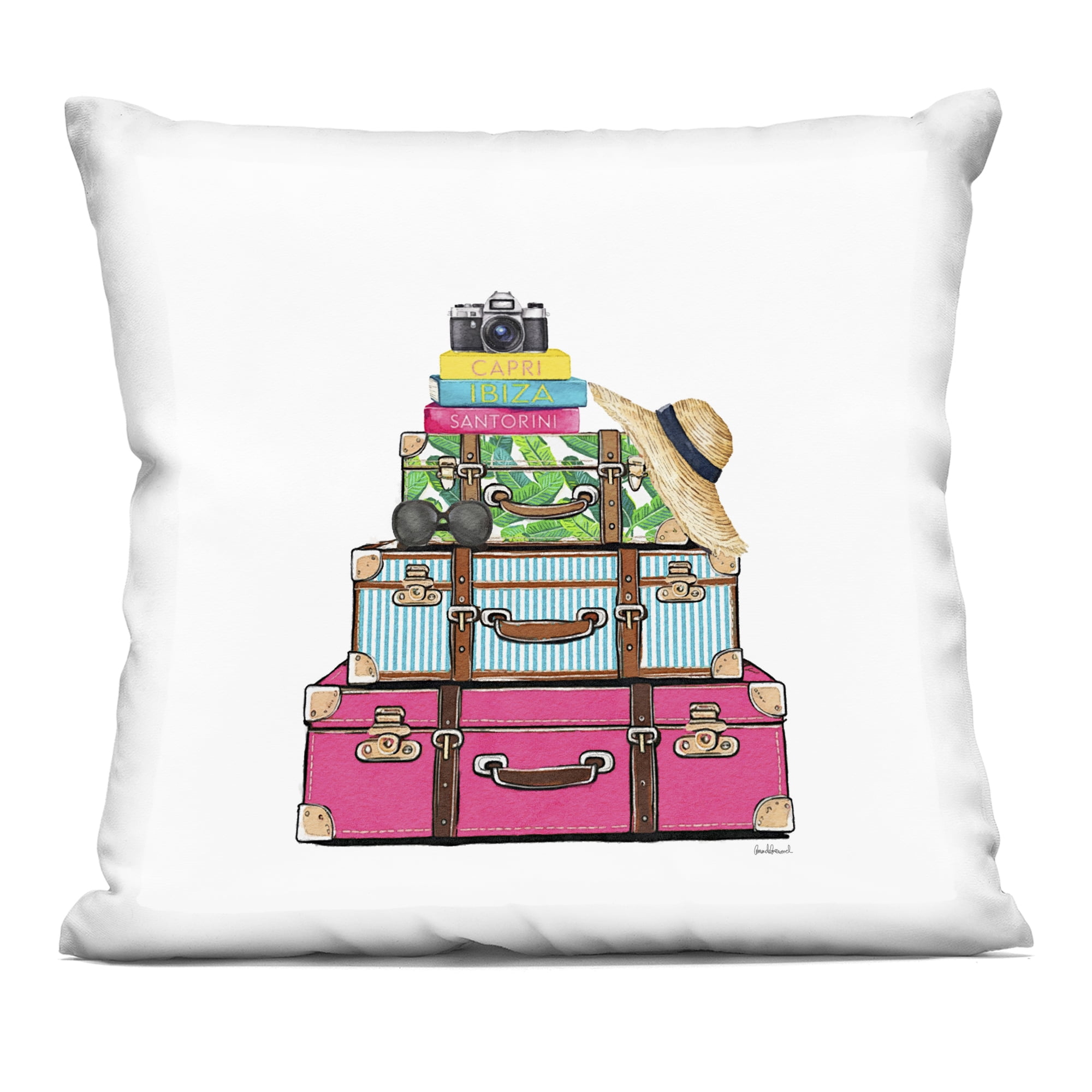 Stupell Industries Glam Travel Suitcases Decorative Printed Throw Pillow, design by Amanda Greenwood, 18 x 7 x 18