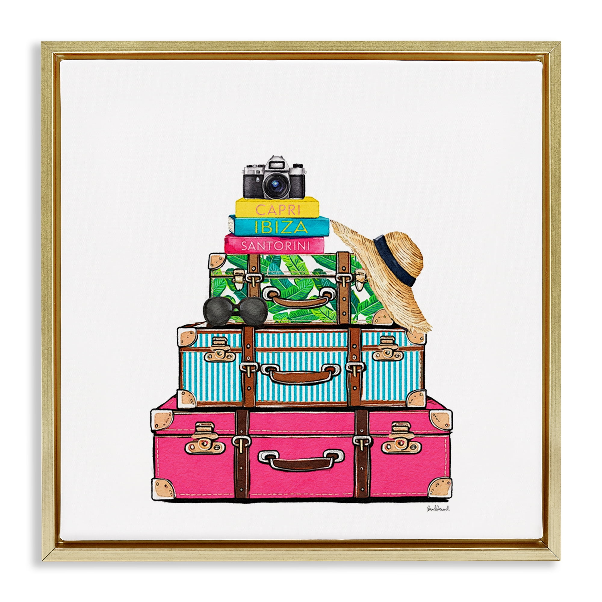 Stupell Industries Glam Travel Suitcases Gold Framed Floater Canvas Wall Art, design by Amanda Greenwood