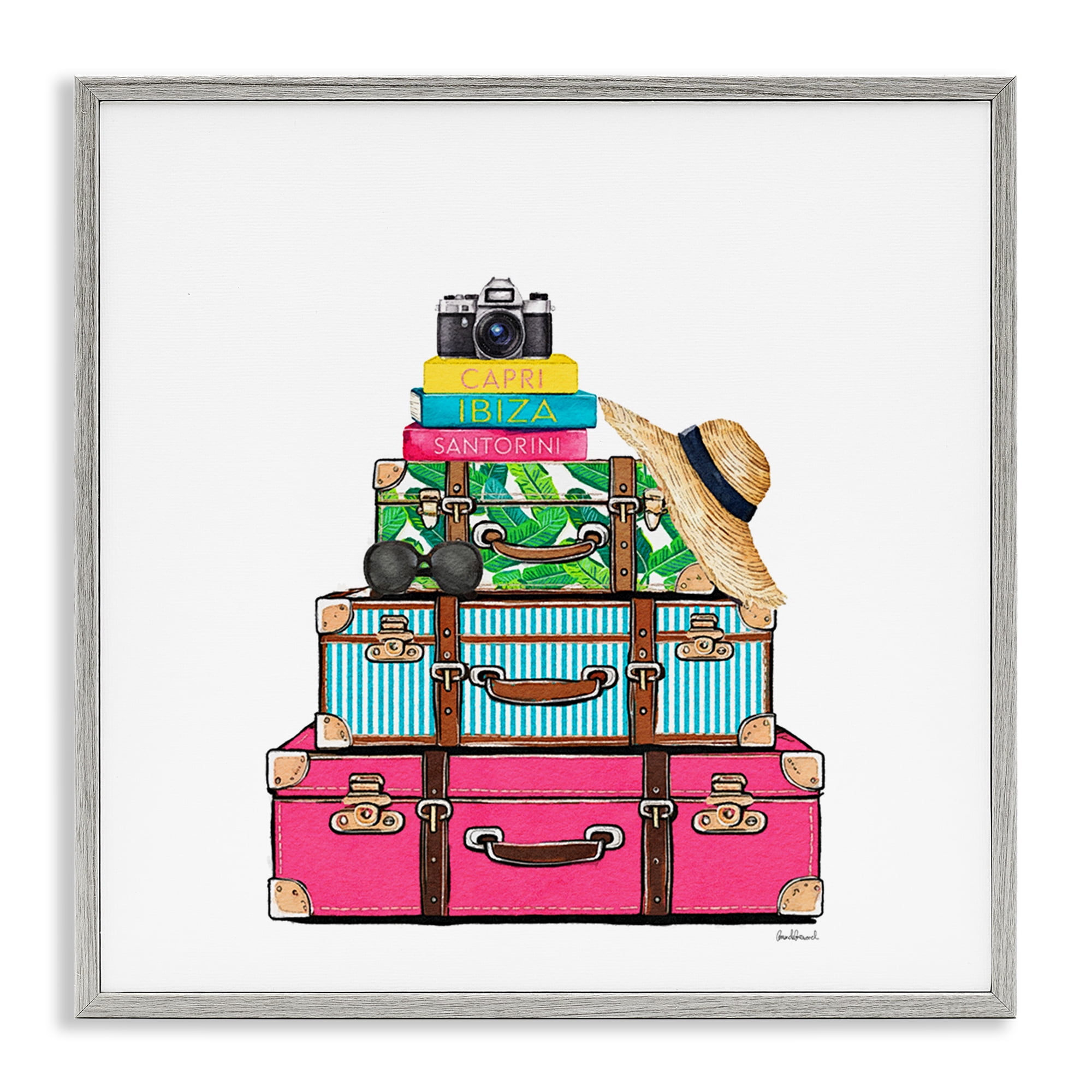 Stupell Industries Glam Travel Suitcases Gray Framed Giclee Art, design by Amanda Greenwood