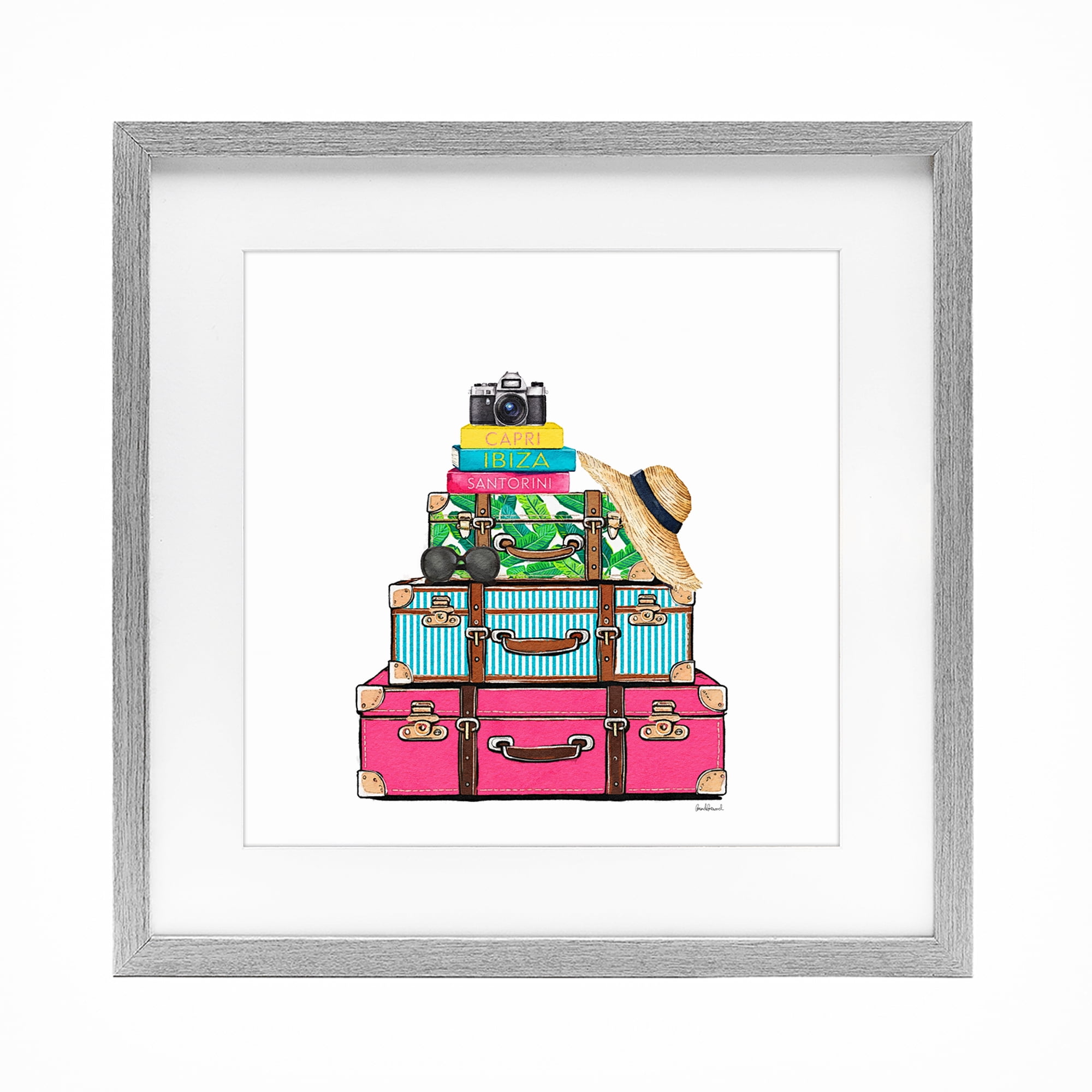 Stupell Industries Glam Travel Suitcases Gray Framed Print Under Glass, design by Amanda Greenwood