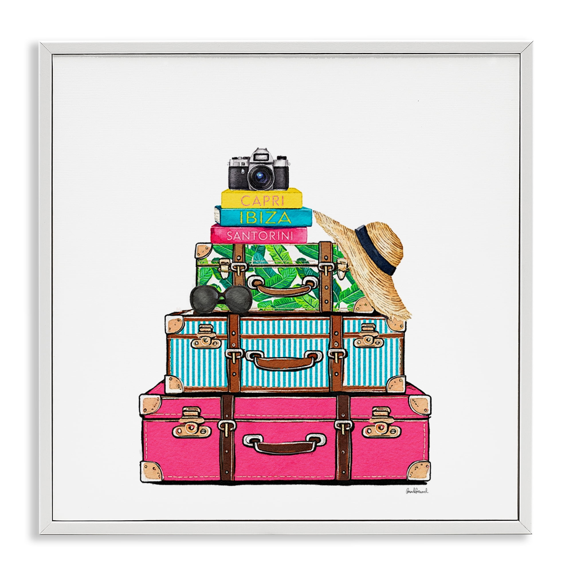 Stupell Industries Glam Travel Suitcases White Framed Giclee Art, design by Amanda Greenwood
