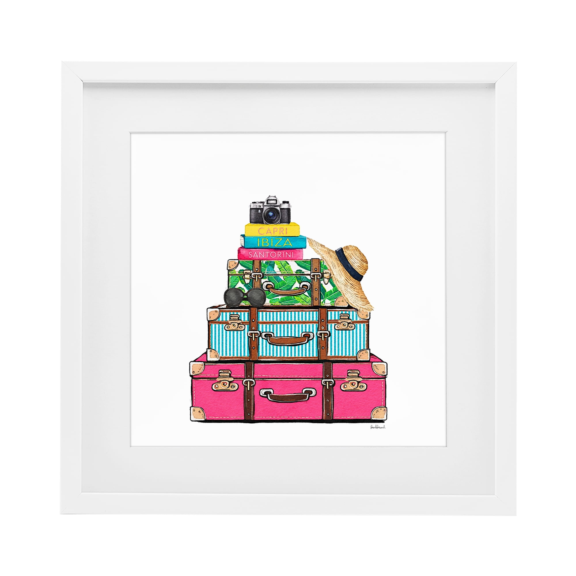 Stupell Industries Glam Travel Suitcases White Framed Print Under Glass, design by Amanda Greenwood