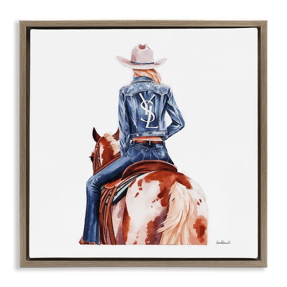 Stupell Industries Glam Trendy Cowgirl on Horse Brown Floating Frame Canvas Art, 18 x 18, by Amanda Greenwood