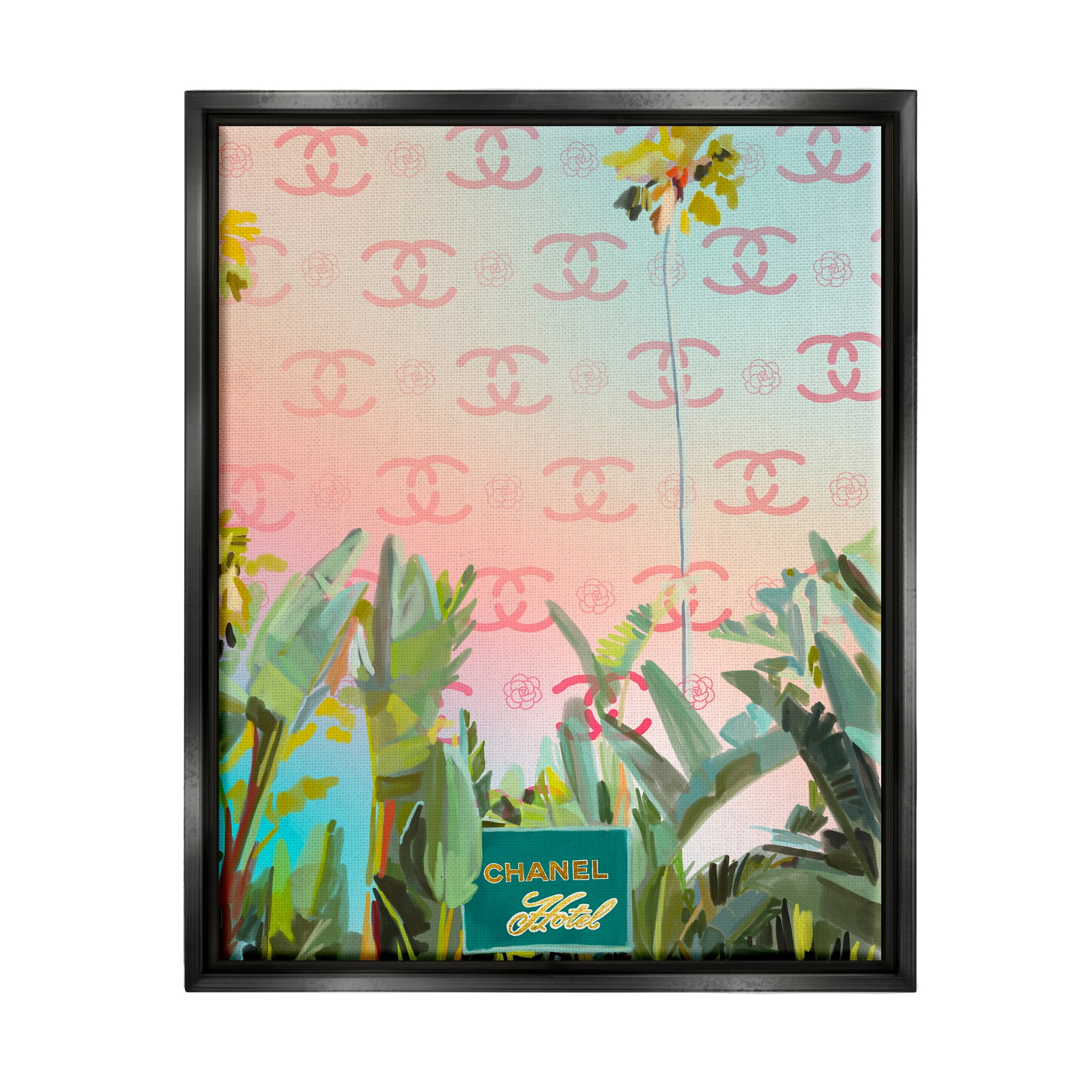 Stupell Industries Glam Tropical Hotel Nature Painting Black Floater Framed Art Print Wall Art, 25 x 31