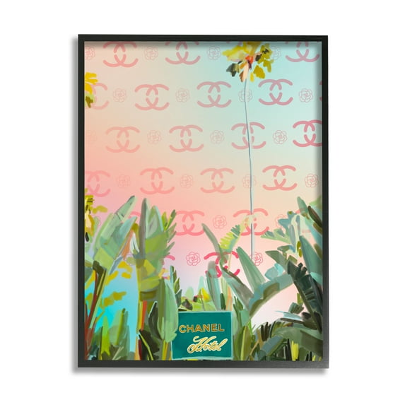 Stupell Industries Glam Tropical Hotel Nature Painting Black Framed Art Print Wall Art, 24 x 30