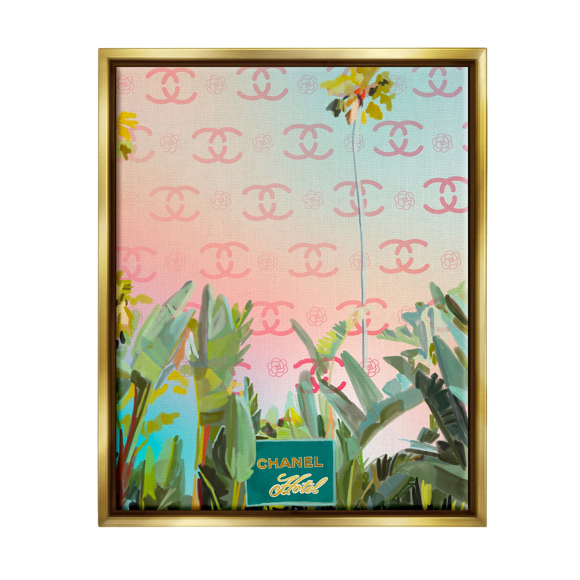 Stupell Industries Glam Tropical Hotel Nature Painting Gold Floater Framed Art Print Wall Art, 17 x 21