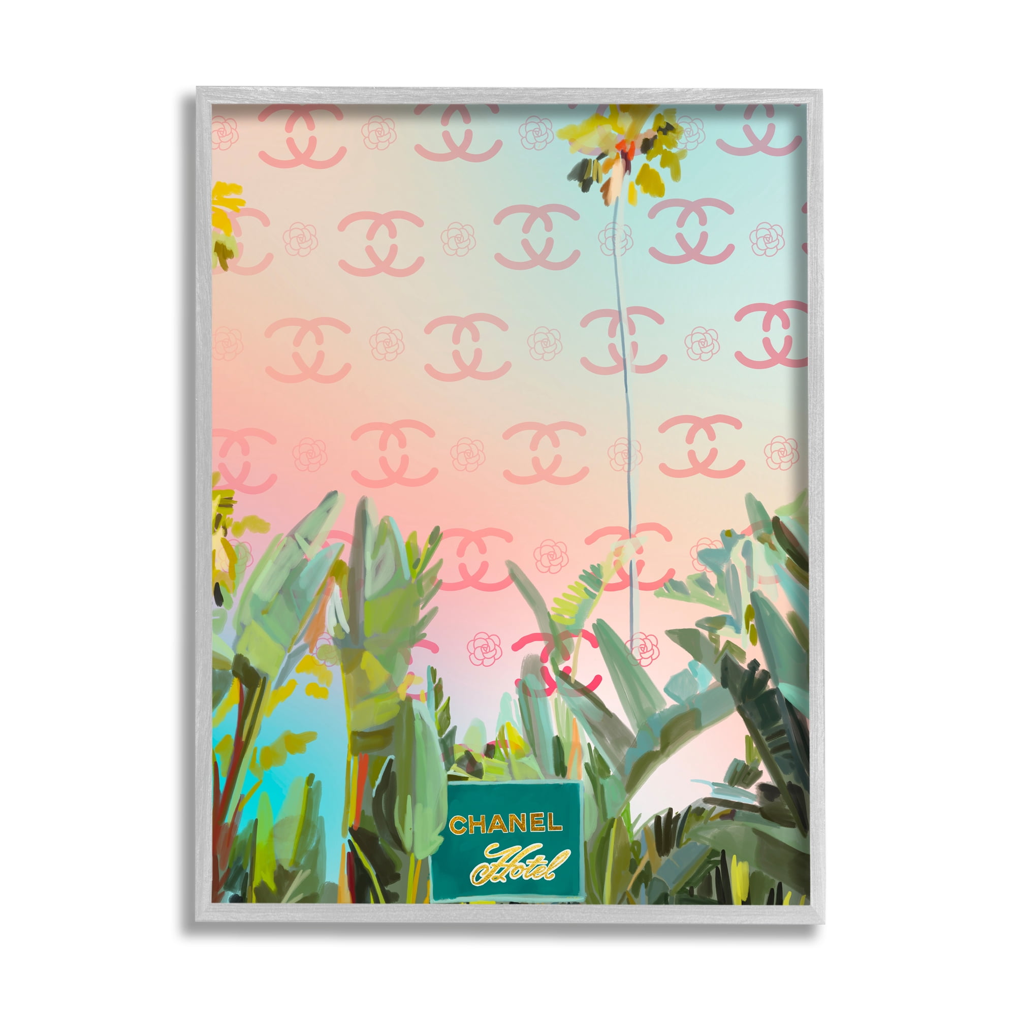 Stupell Industries Glam Tropical Hotel Nature Painting Gray Framed Art Print Wall Art, 11 x 14