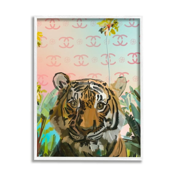 Stupell Industries Glam Tropical Tiger Animals & Insects Painting White Framed Art Print Wall Art, 11 x 14