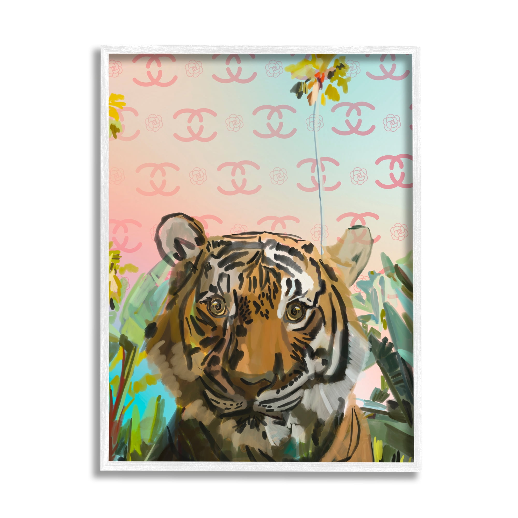 Stupell Industries Glam Tropical Tiger Animals & Insects Painting White Framed Art Print Wall Art, 16 x 20