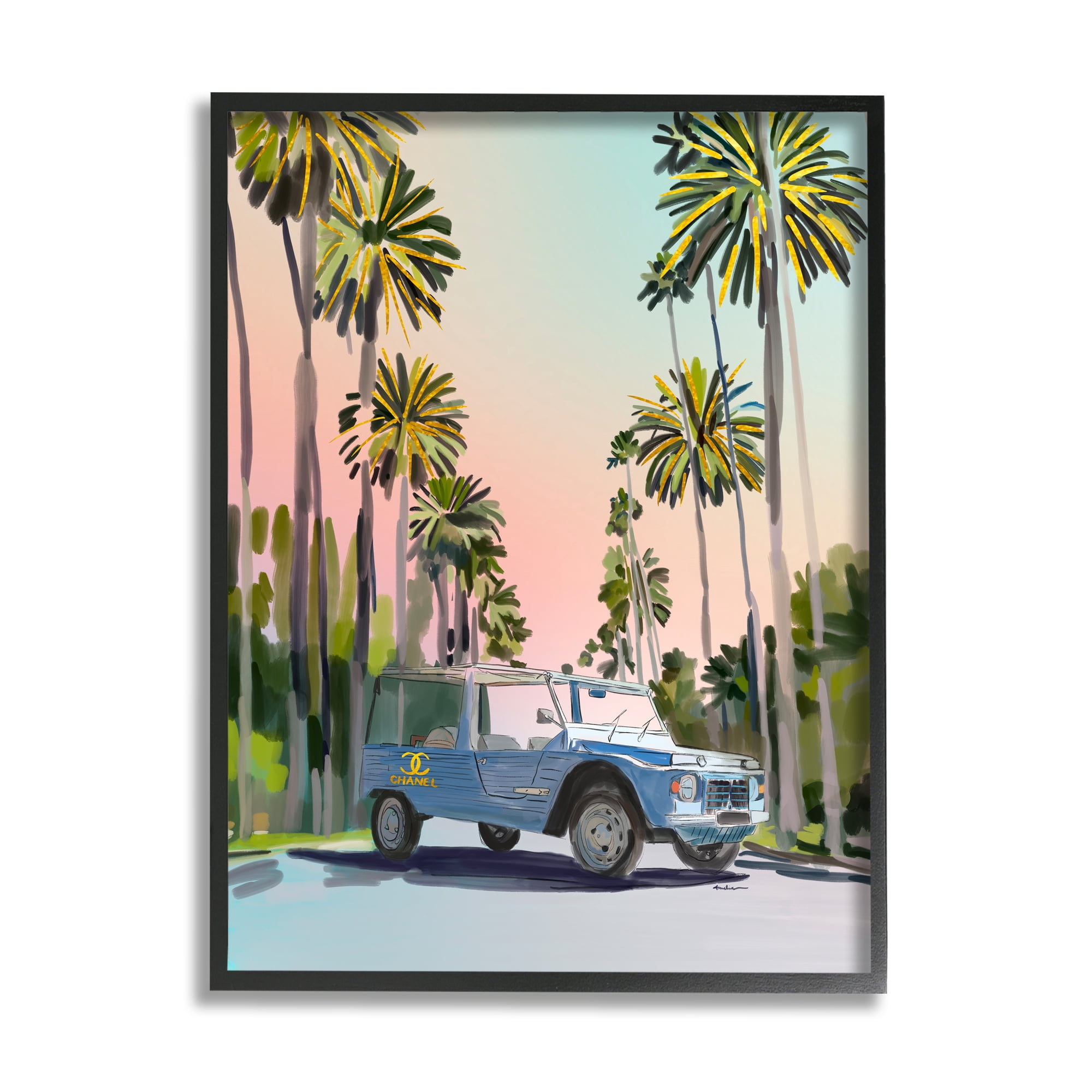 Stupell Industries Glam Tropical Truck Transportation Painting Black Framed Art Print Wall Art, 24 x 30