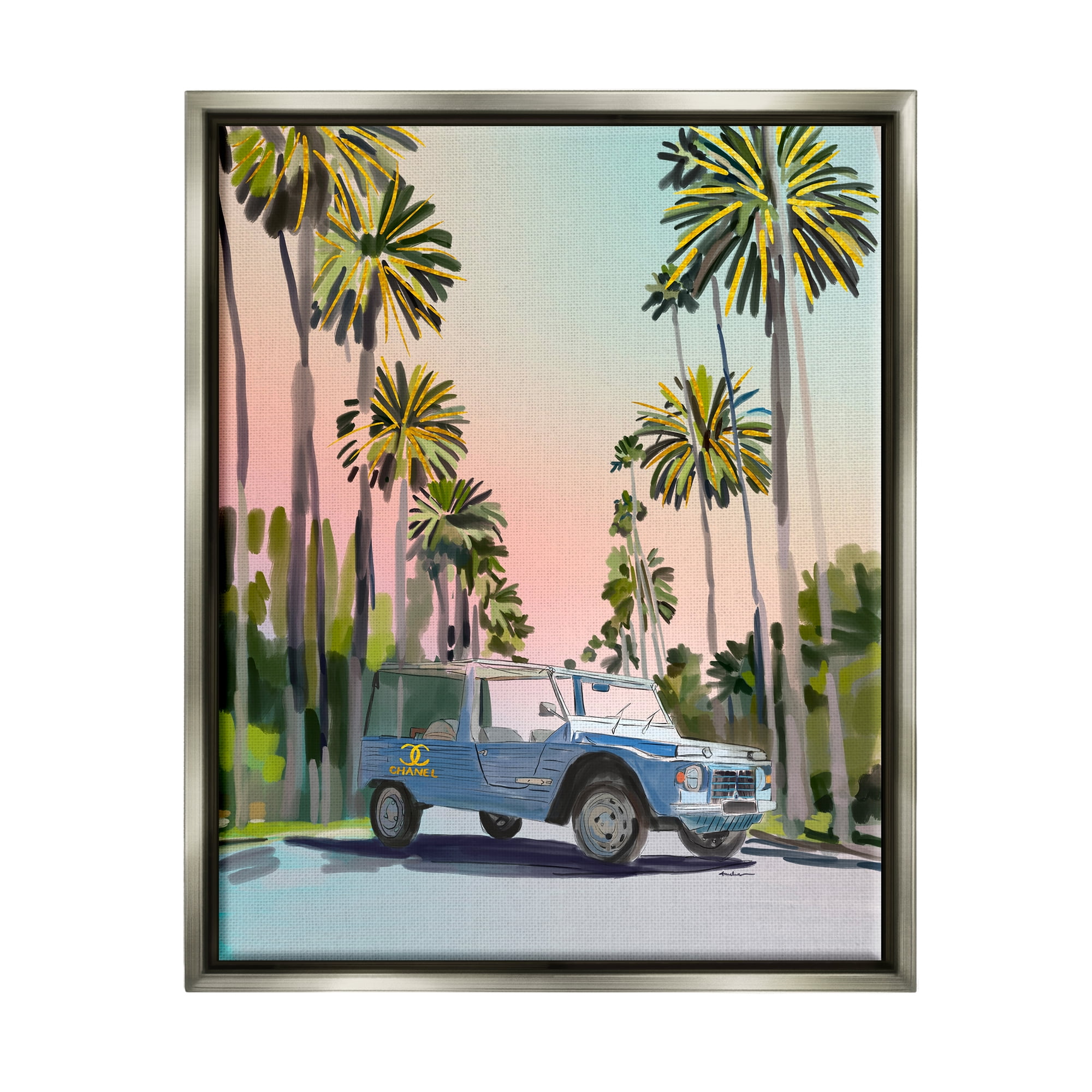 Stupell Industries Glam Tropical Truck Transportation Painting Gray Floater Framed Canvas Art Print Wall Art, 25 x 31