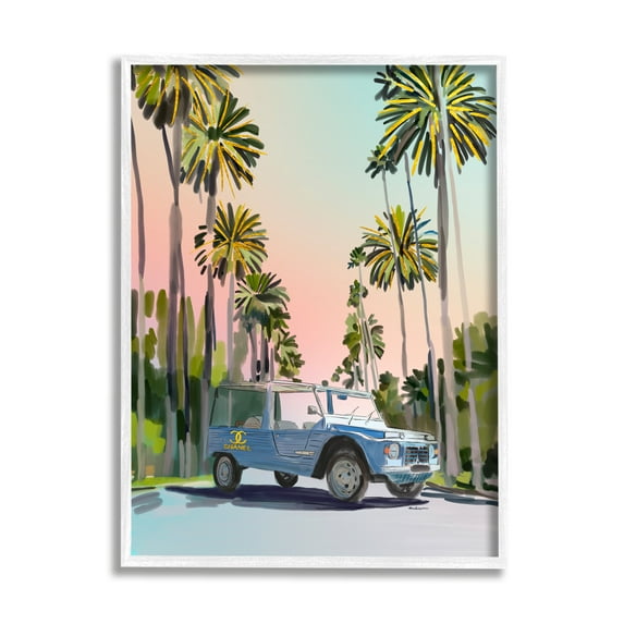 Stupell Industries Glam Tropical Truck Transportation Painting White Framed Art Print Wall Art, 24 x 30